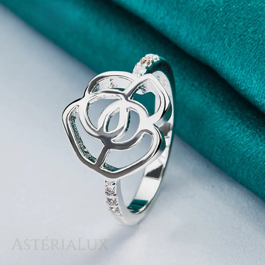 Anel Flor de Prata com Zircão de Esterlina 925
