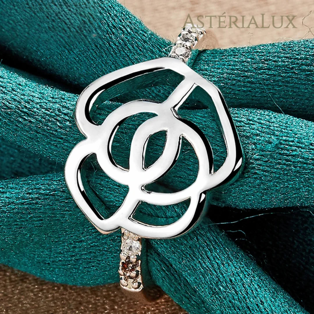 Anel Flor de Prata com Zircão de Esterlina 925