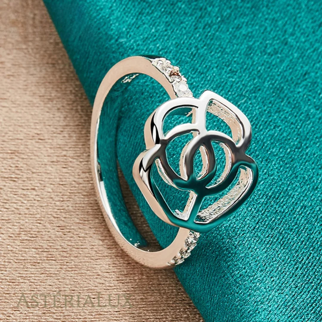 Anel Flor de Prata com Zircão de Esterlina 925