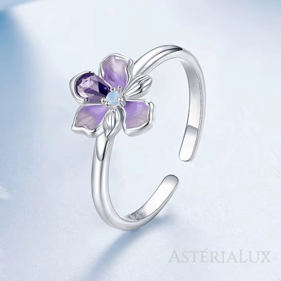 Anel Flor Íris Aberto com Zircônia em Prata 925
