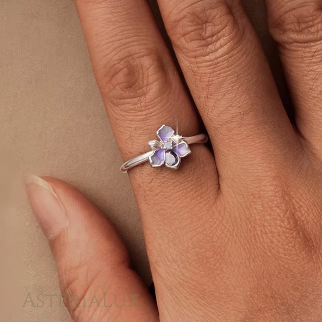 Anel Flor Íris Aberto com Zircônia em Prata 925