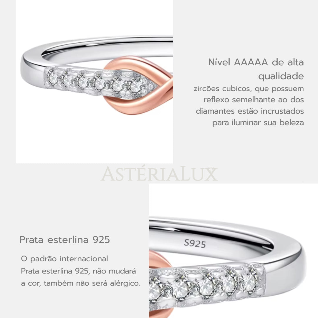 Anel Infinito com Ouro Rosa e Zircão em Prata 925