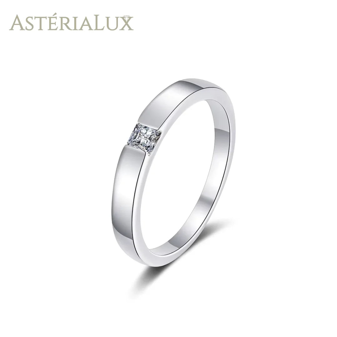 Anel Elegante de Moissanite em Prata 925 Banhado a Ouro Branco