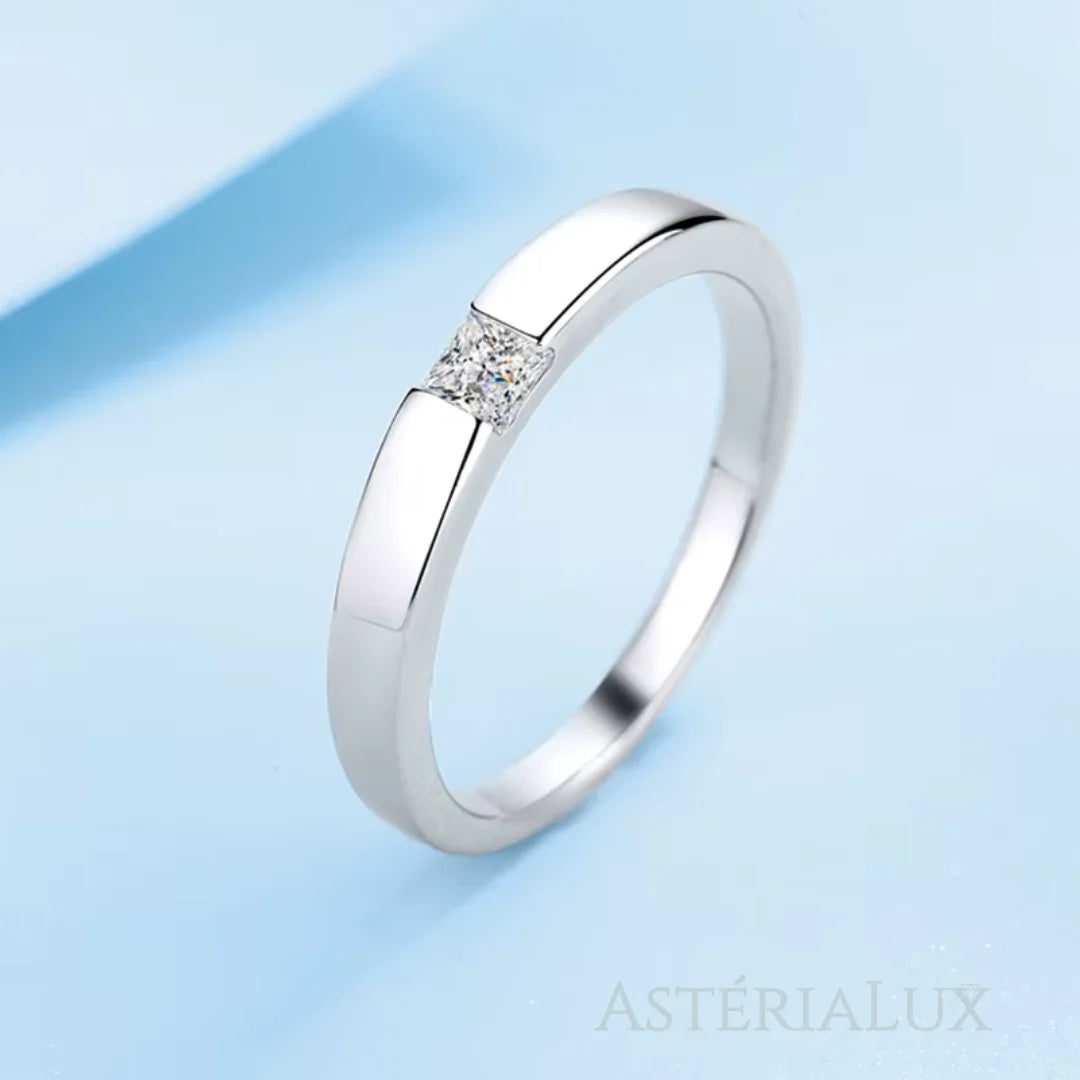 Anel Elegante de Moissanite em Prata 925 Banhado a Ouro Branco