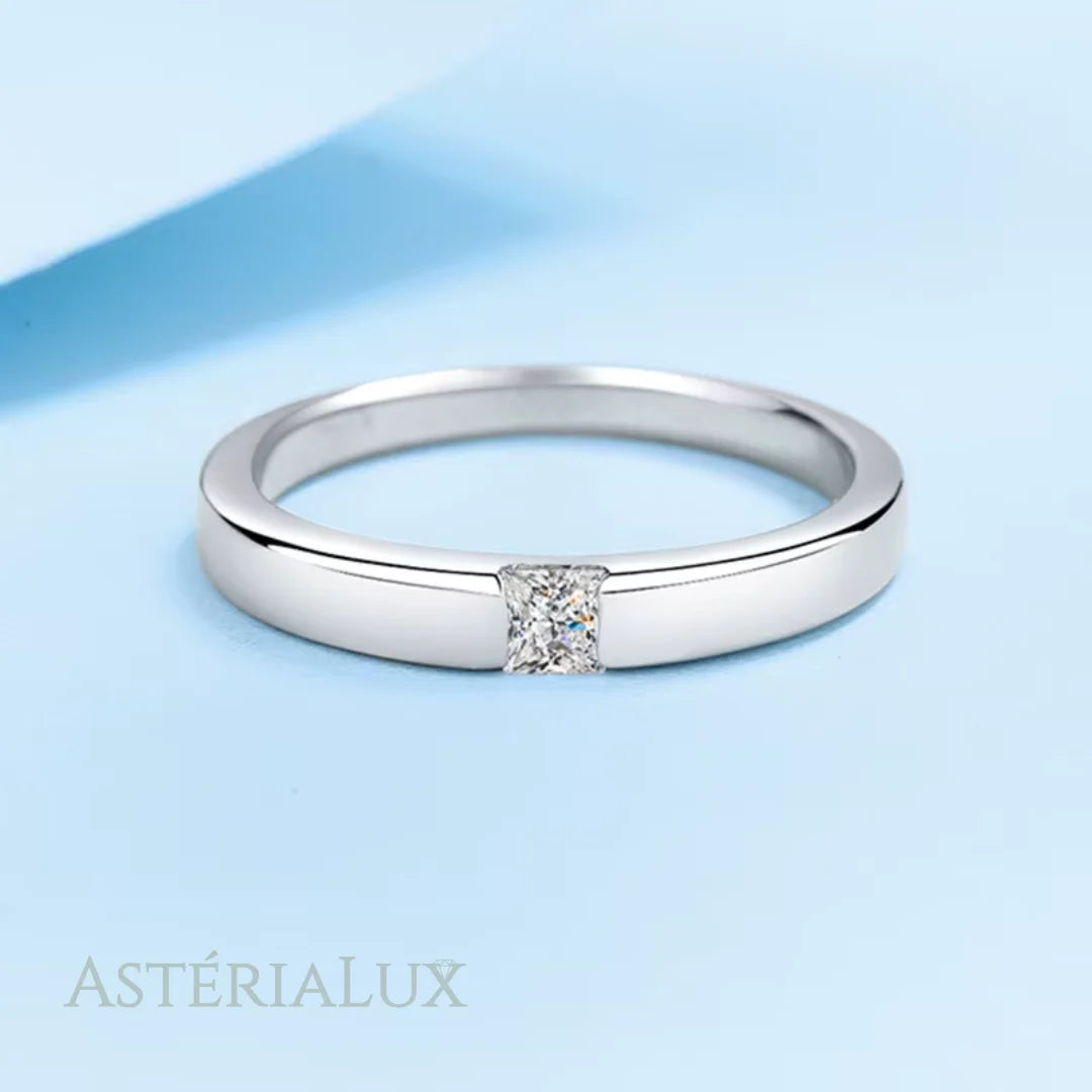 Anel Elegante de Moissanite em Prata 925 Banhado a Ouro Branco