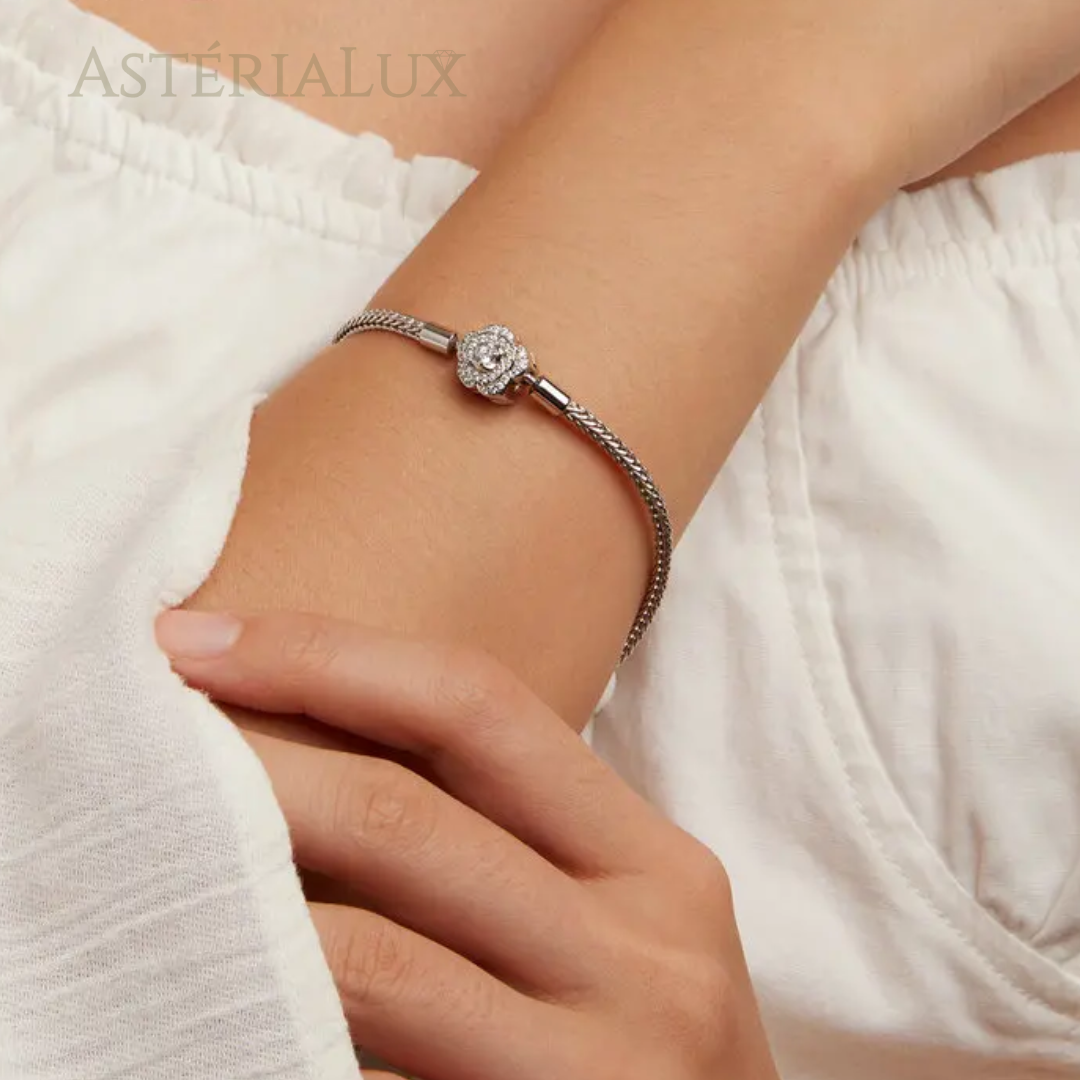 Pulseira de Prata 925 com Fecho Rosa e Zircão