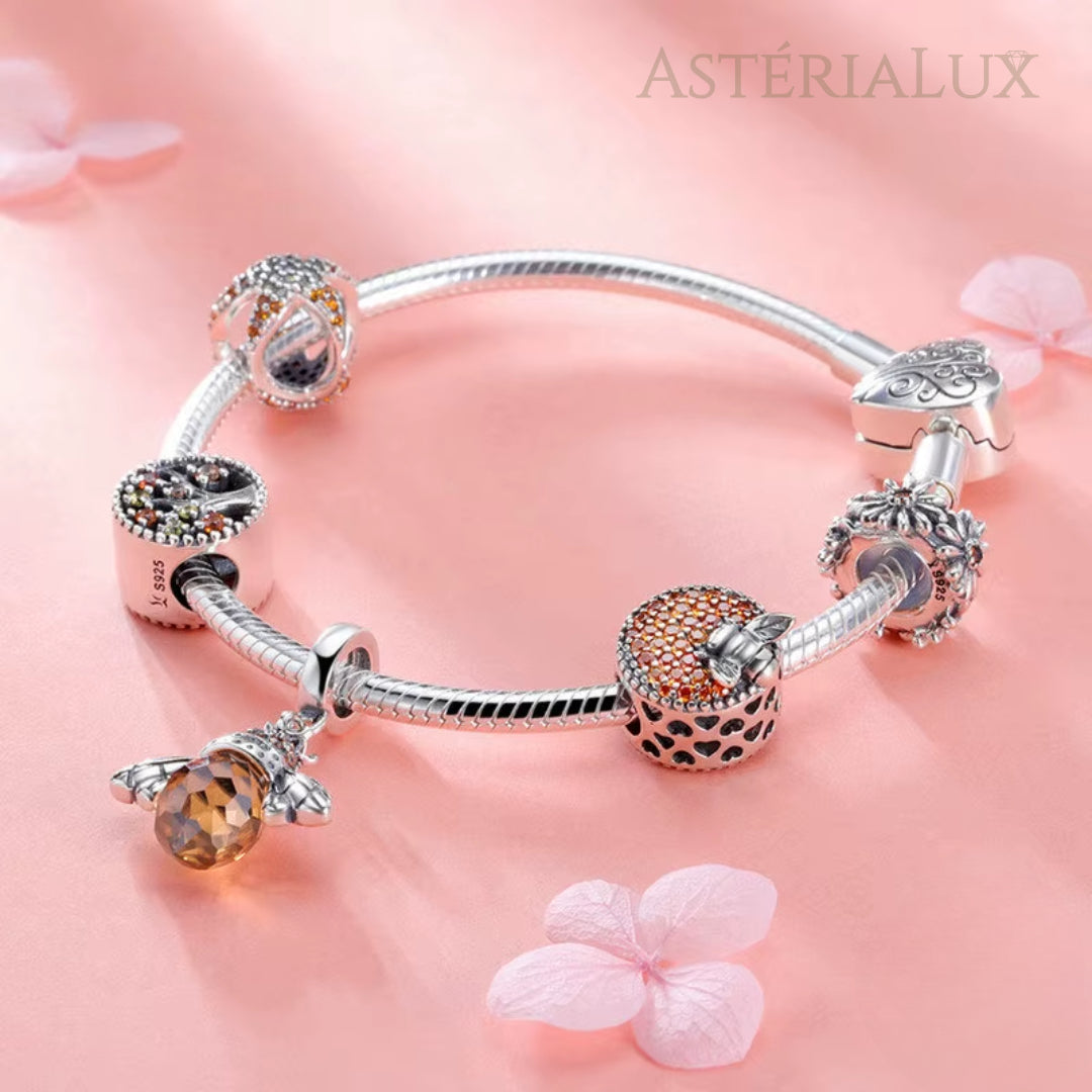 Pulseira de Berloque com Pingente de Abelha e Estrela do Mar em Prata 925