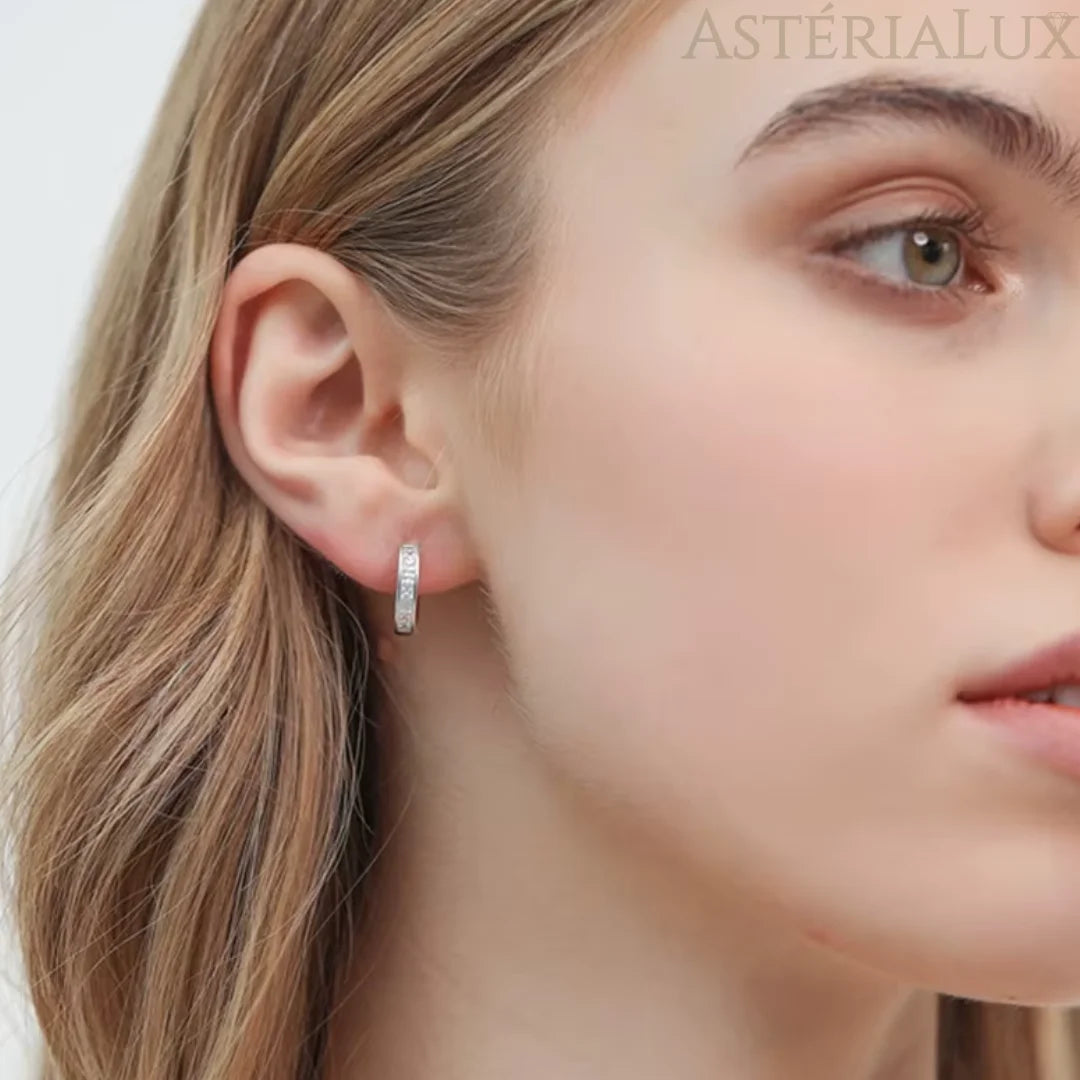 Brincos de Argola Quadrados com Zircão e Ouro Branco 18K