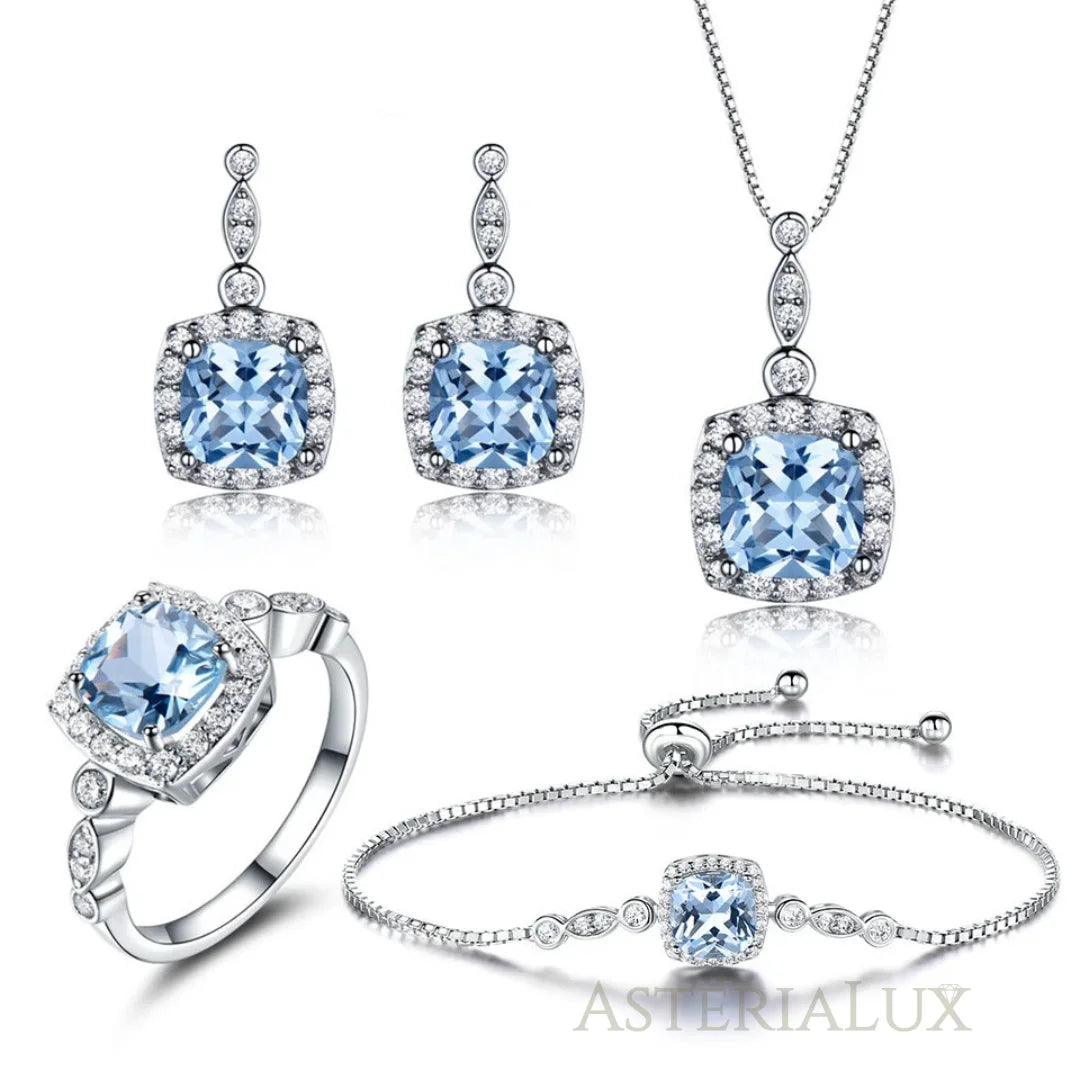 Conjunto de Joias com Topázio Azul e Prata 925
