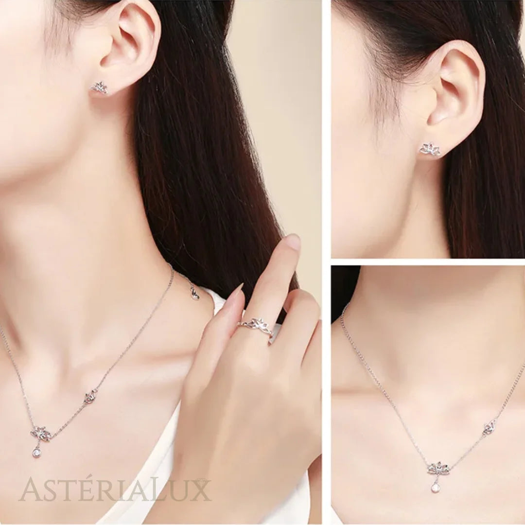Conjunto de Joias Lótus com Zircão em Prata 925
