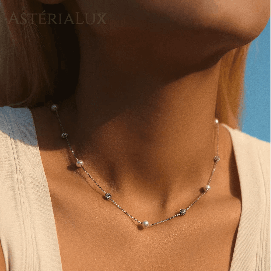 Colar de Pérolas com Zircão - Elegância Feminina em Prata 925