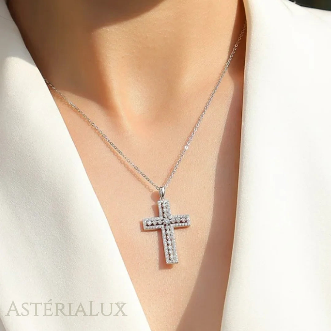 Colar Cruz Moissanite Prata 925 Banhado a Ouro