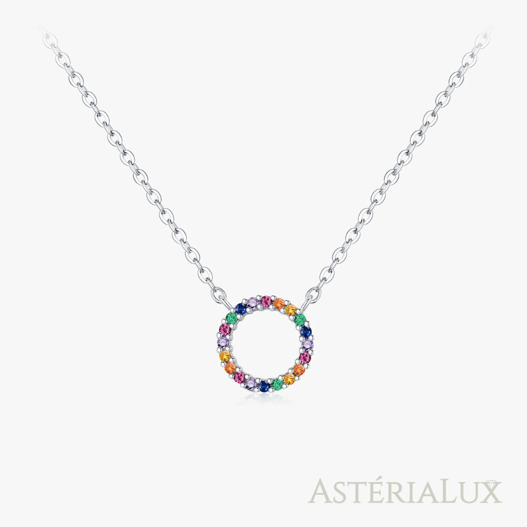 Colar Pingente Círculo Colorido em Prata 925