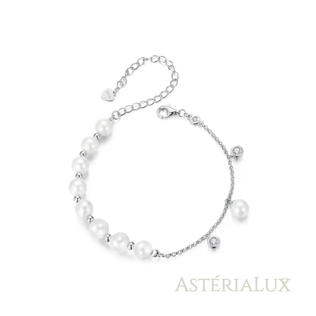 Pulseira Elegante com Pérolas e Zircão Brilhante de Prata 925