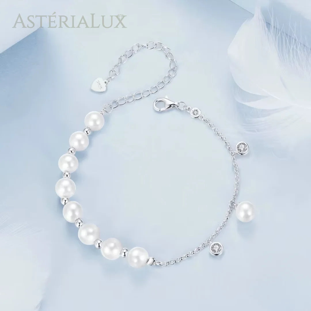 Pulseira Elegante com Pérolas e Zircão Brilhante de Prata 925