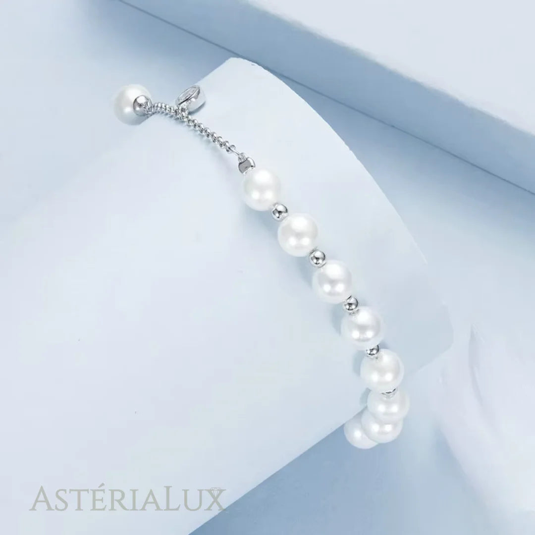 Pulseira Elegante com Pérolas e Zircão Brilhante de Prata 925