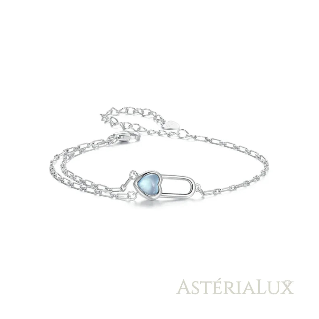 Pulseira com Coração de Água-Marinha de Prata 925