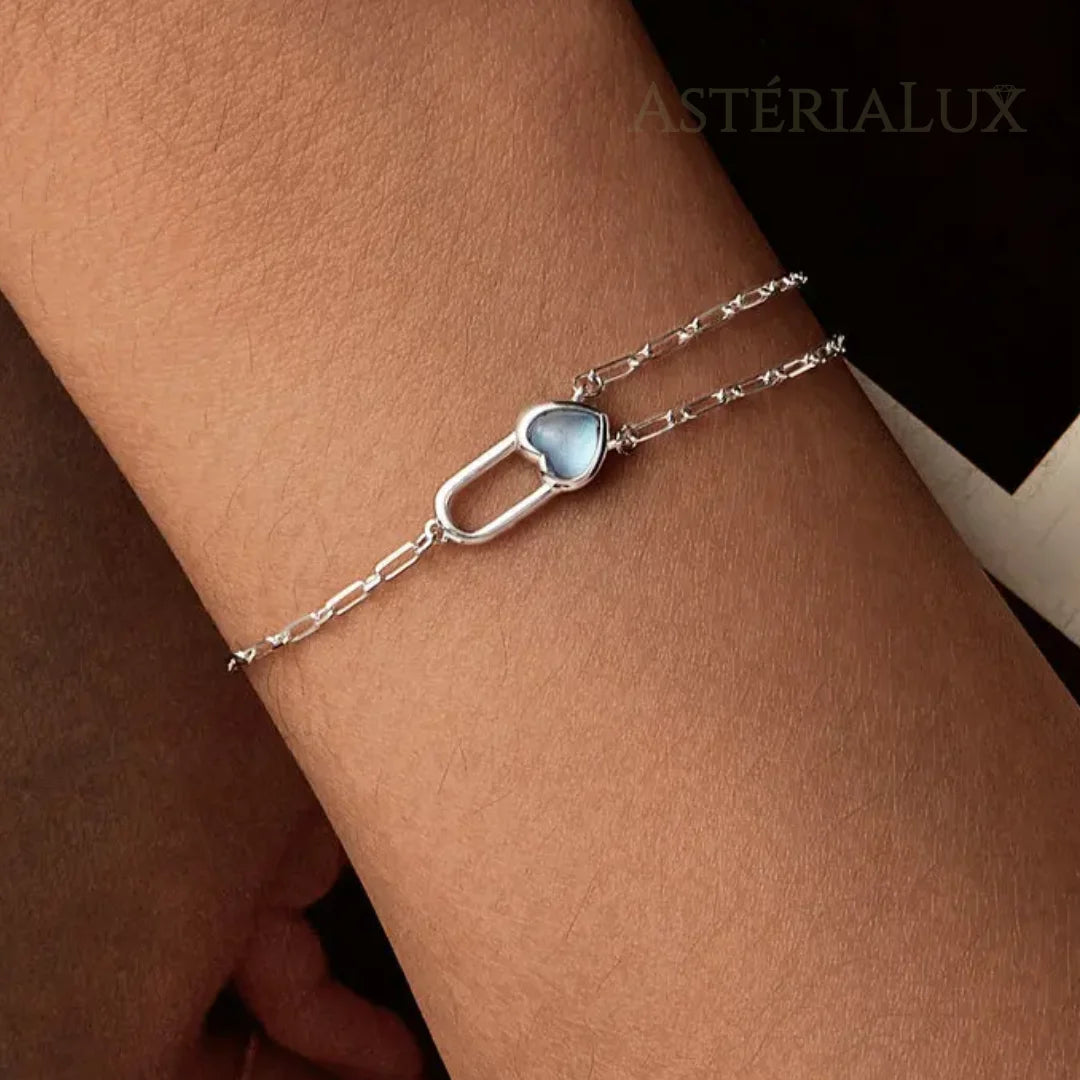 Pulseira com Coração de Água-Marinha de Prata 925