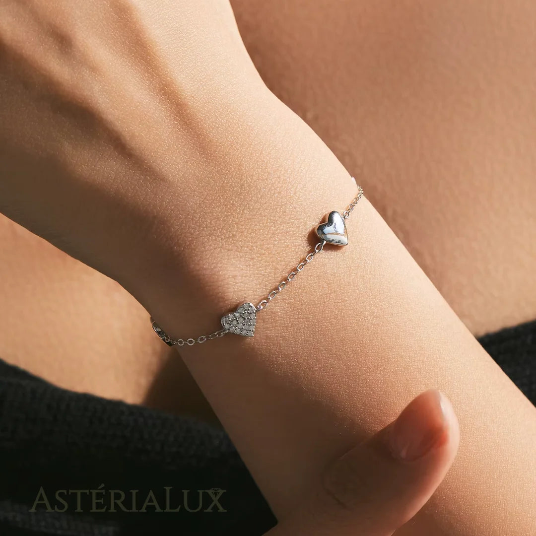 Pulseira de Charme Coração com Zircão em Prata 925