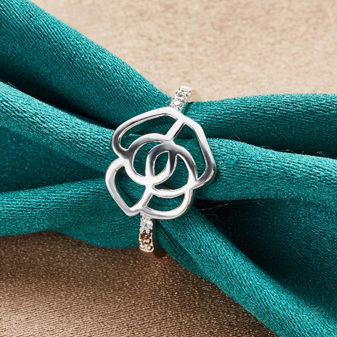 Anel Flor de Prata com Zircão de Esterlina 925