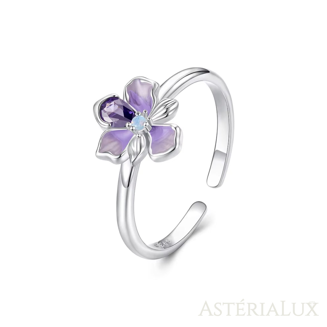 Anel Flor Íris Aberto com Zircônia em Prata 925