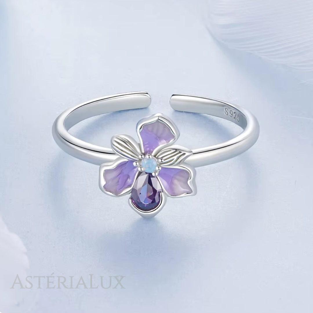 Anel Flor Íris Aberto com Zircônia em Prata 925