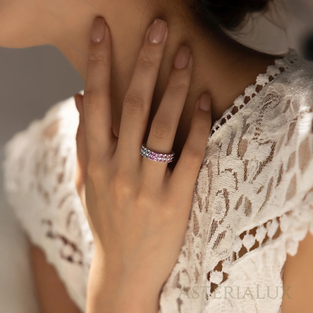 Anel Eternidade com Zircônia Geométrica em Prata 925