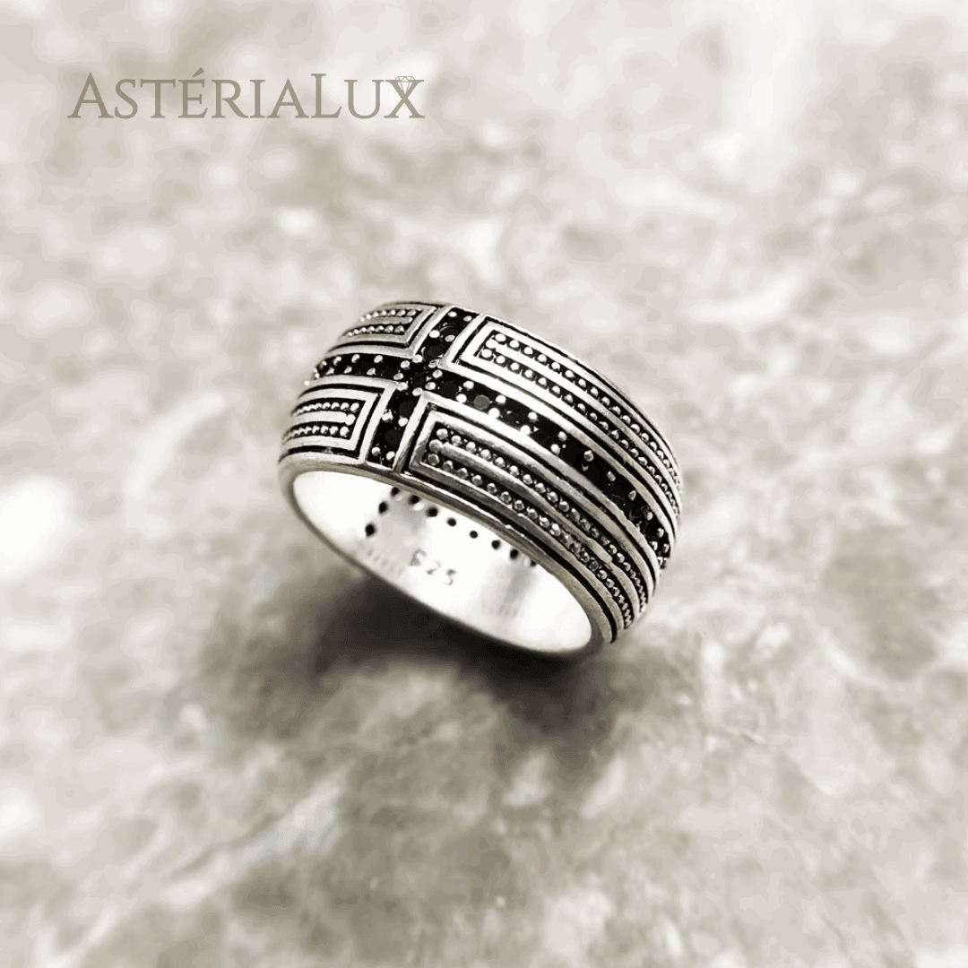 Anel Cruzado Preto em Prata 925