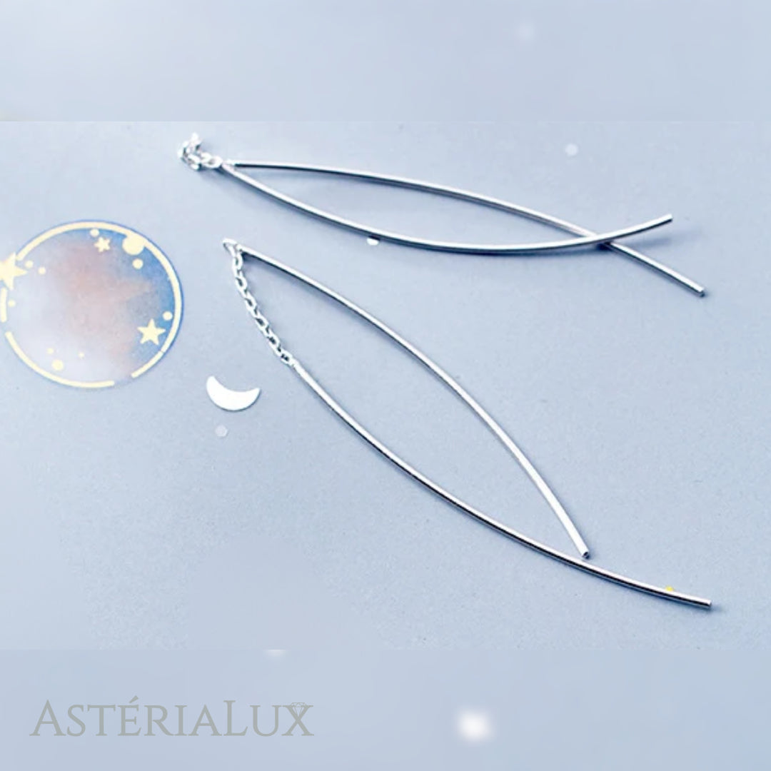 Brincos Geométricos com Corrente Longa em Prata 925