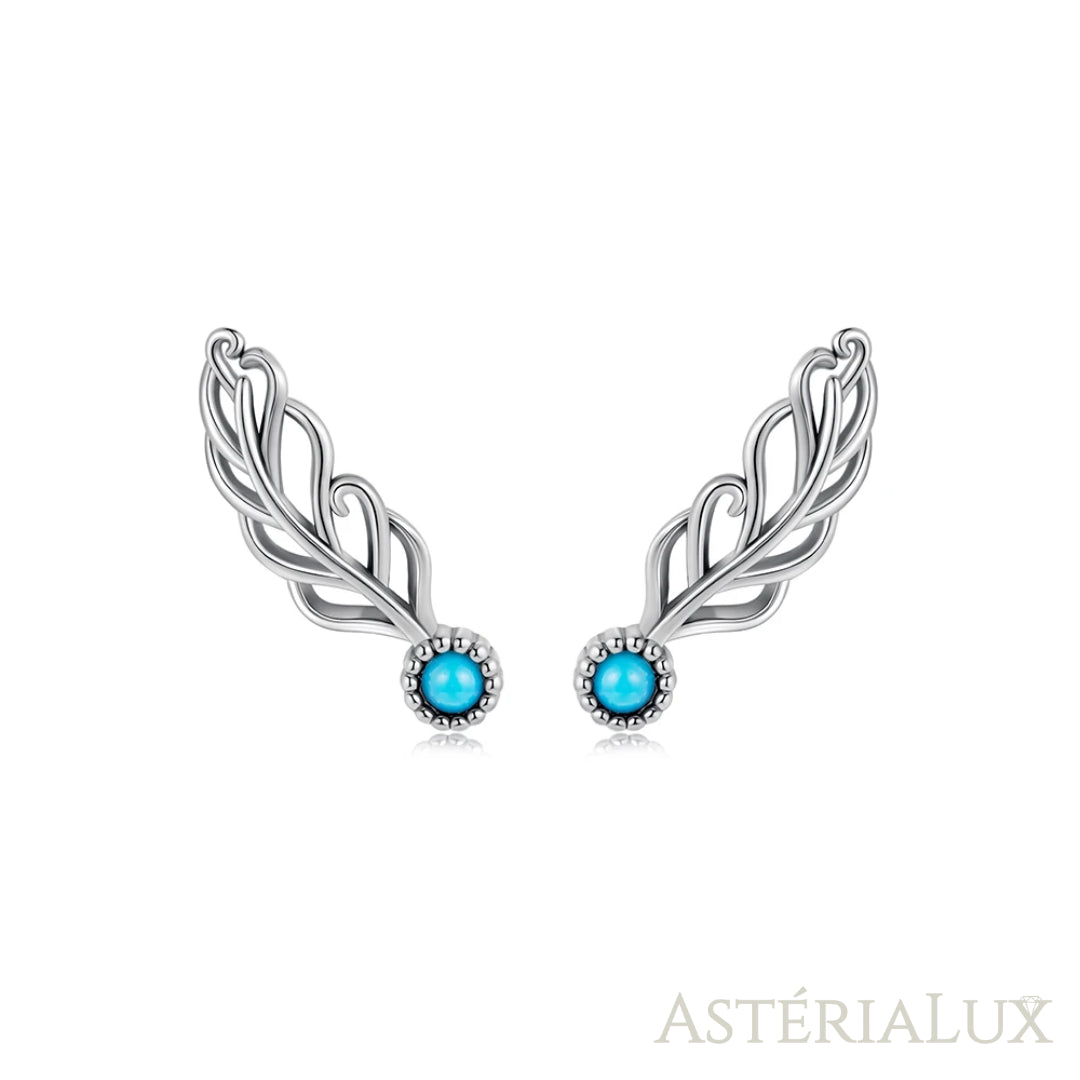 Brincos Pena Azul Celeste em Prata 925