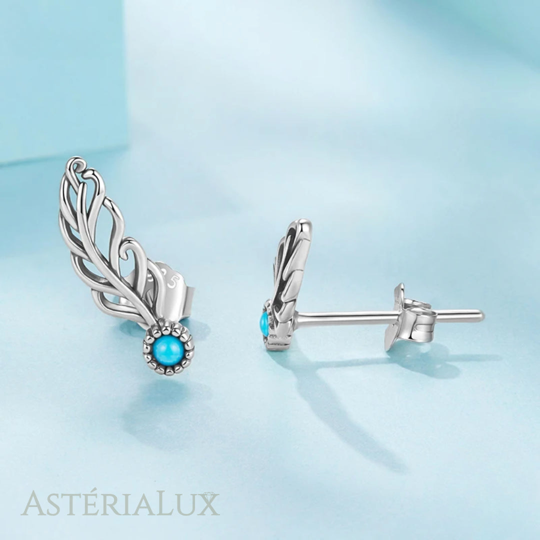 Brincos Pena Azul Celeste em Prata 925