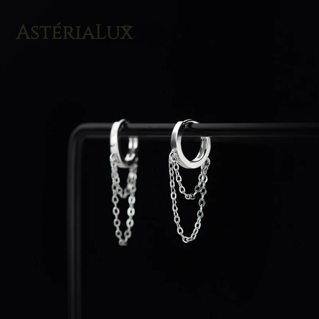 Brinco de Argola com Corrente Dupla em Prata 925