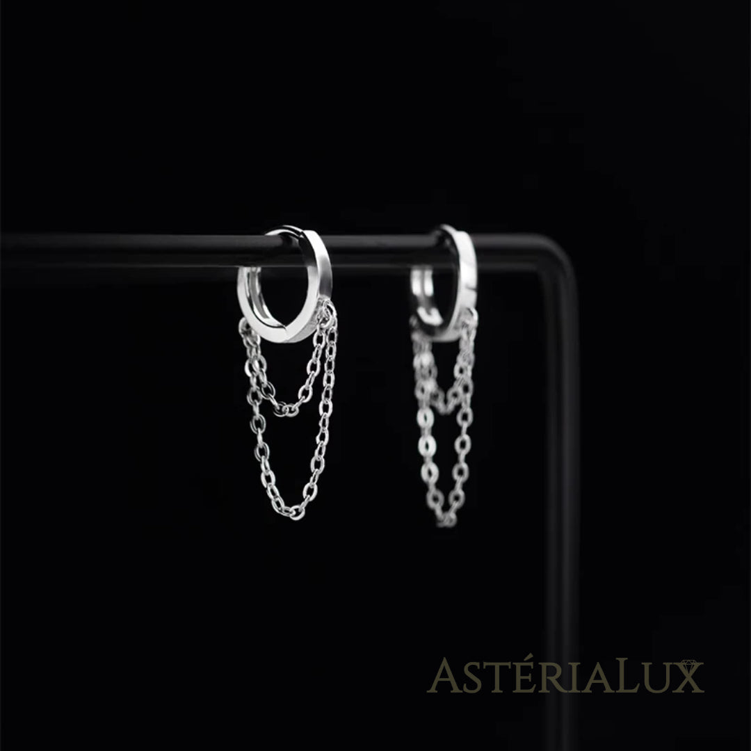 Brinco de Argola com Corrente Dupla em Prata 925