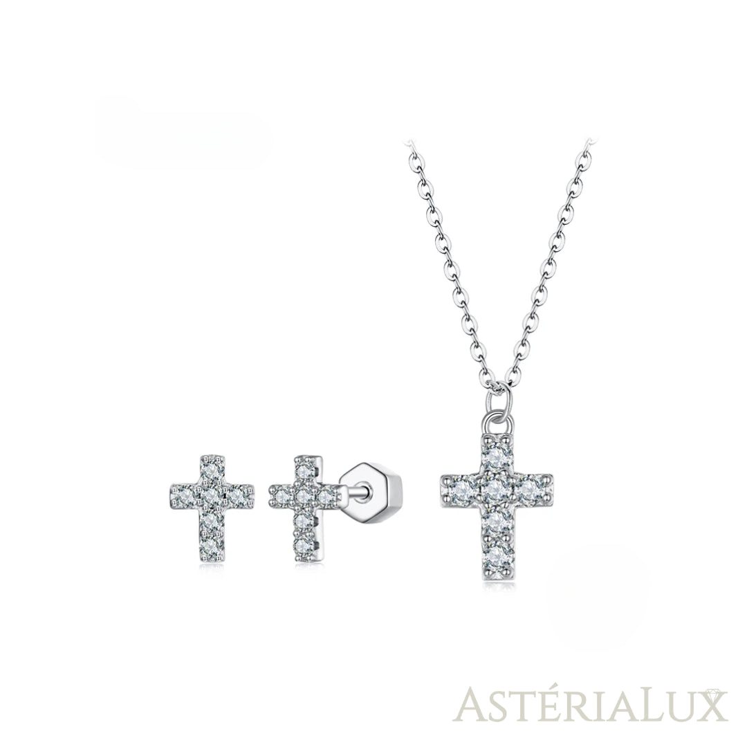 Conjunto de Joias Cruz Elegante de Moissanite em Prata 925