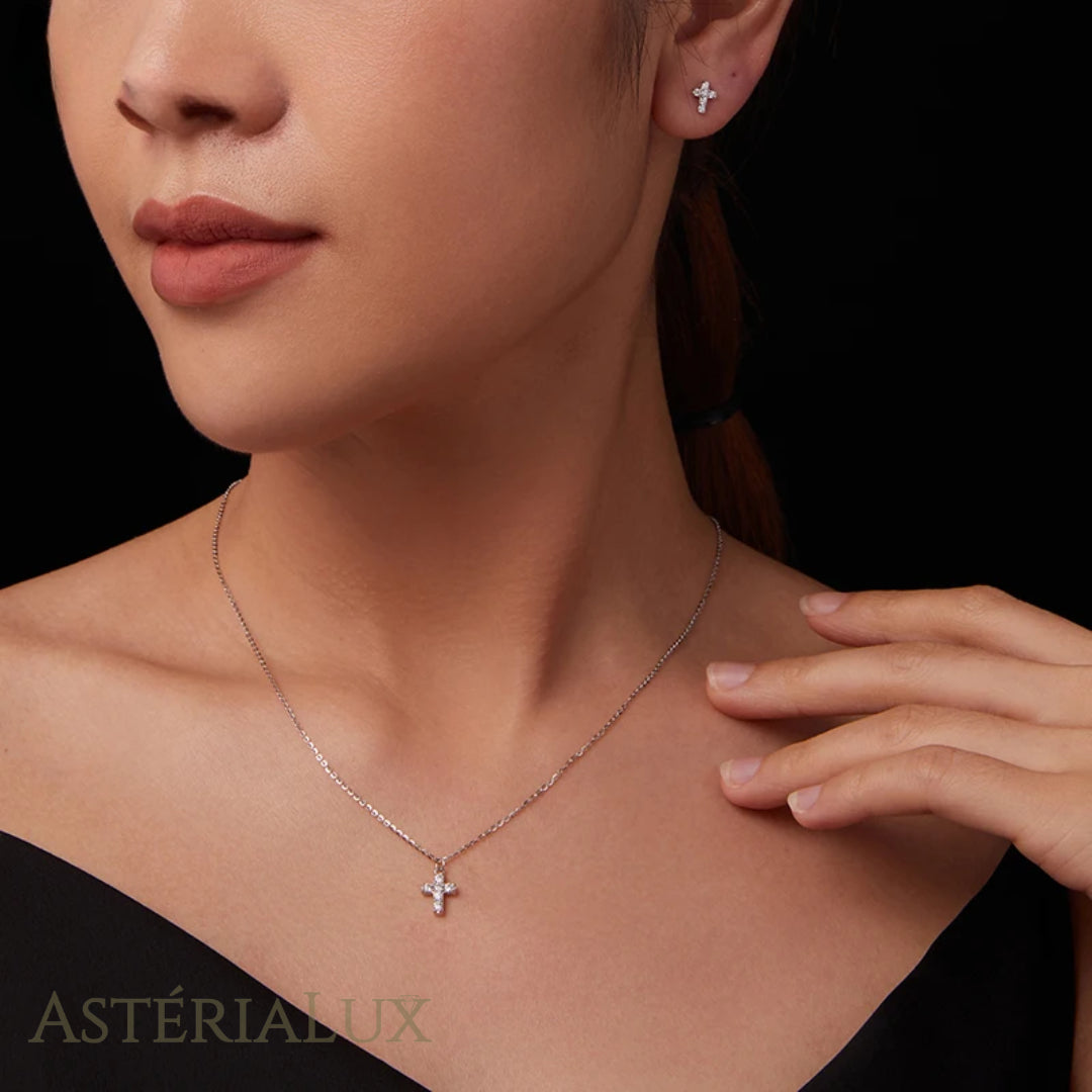 Conjunto de Joias Cruz Elegante de Moissanite em Prata 925