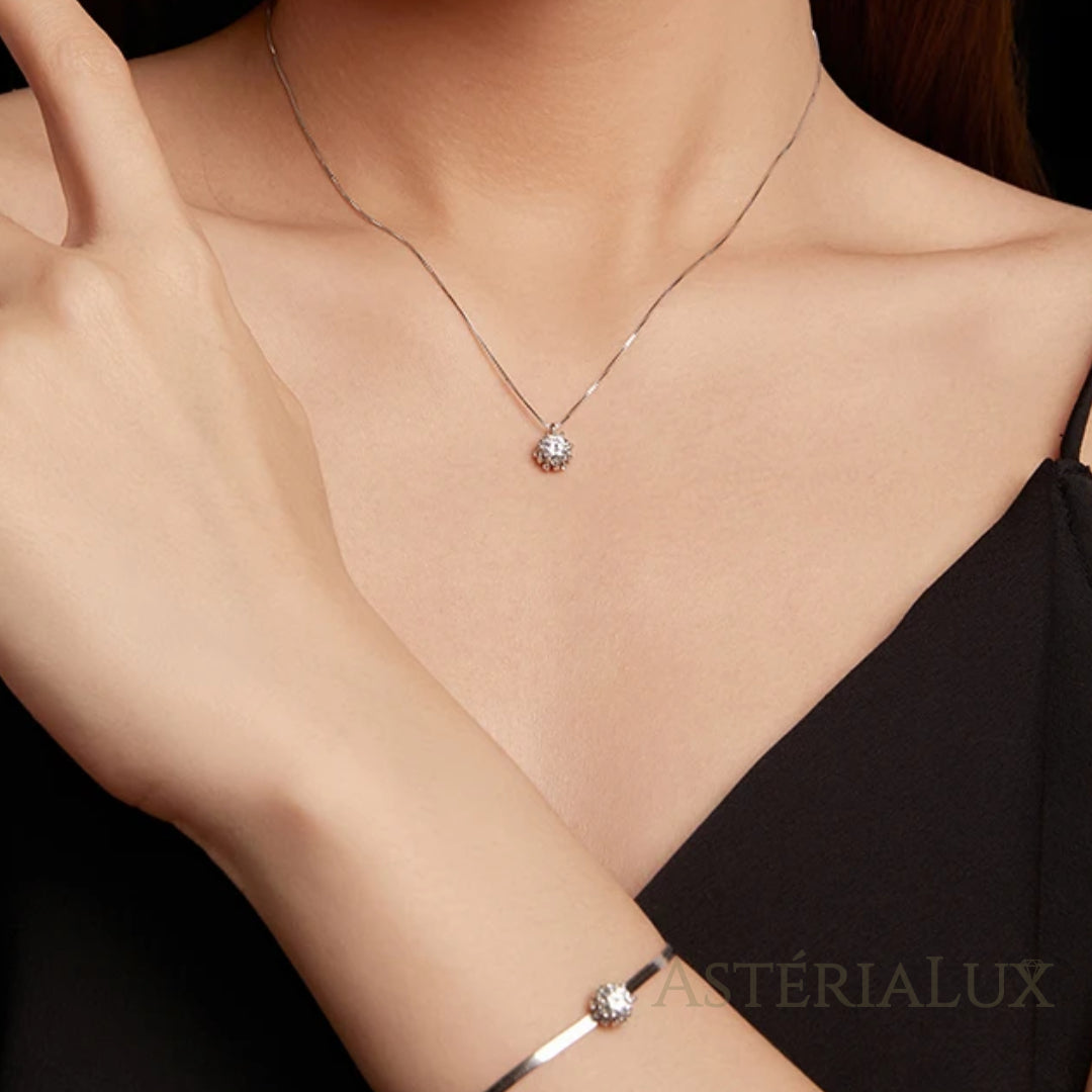 Colar Halo Flor Moissanite 0.5ct em Prata 925