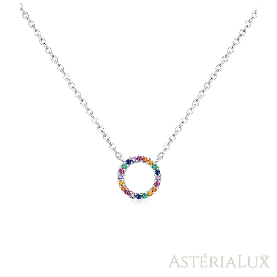 Colar Pingente Círculo Colorido em Prata 925