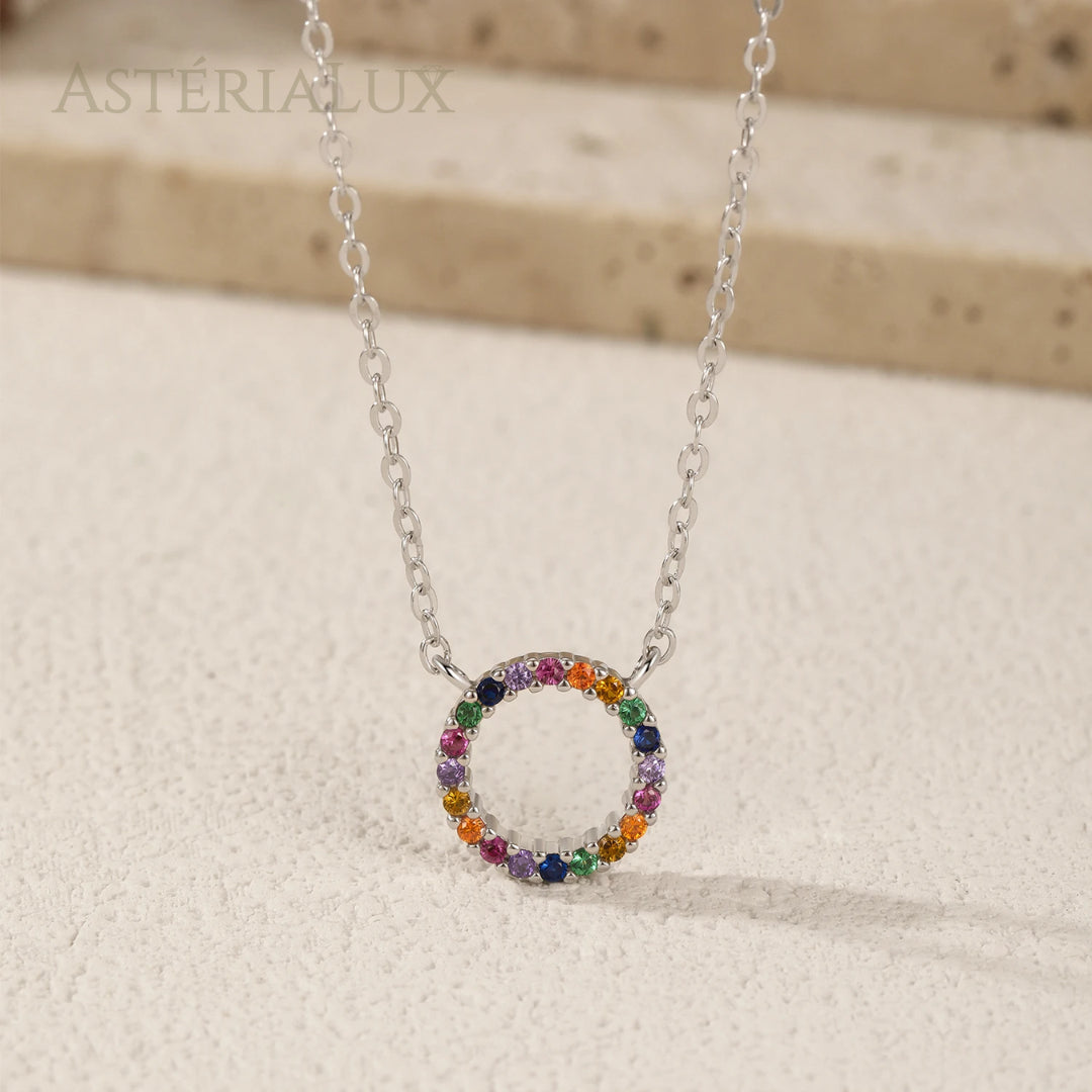 Colar Pingente Círculo Colorido em Prata 925