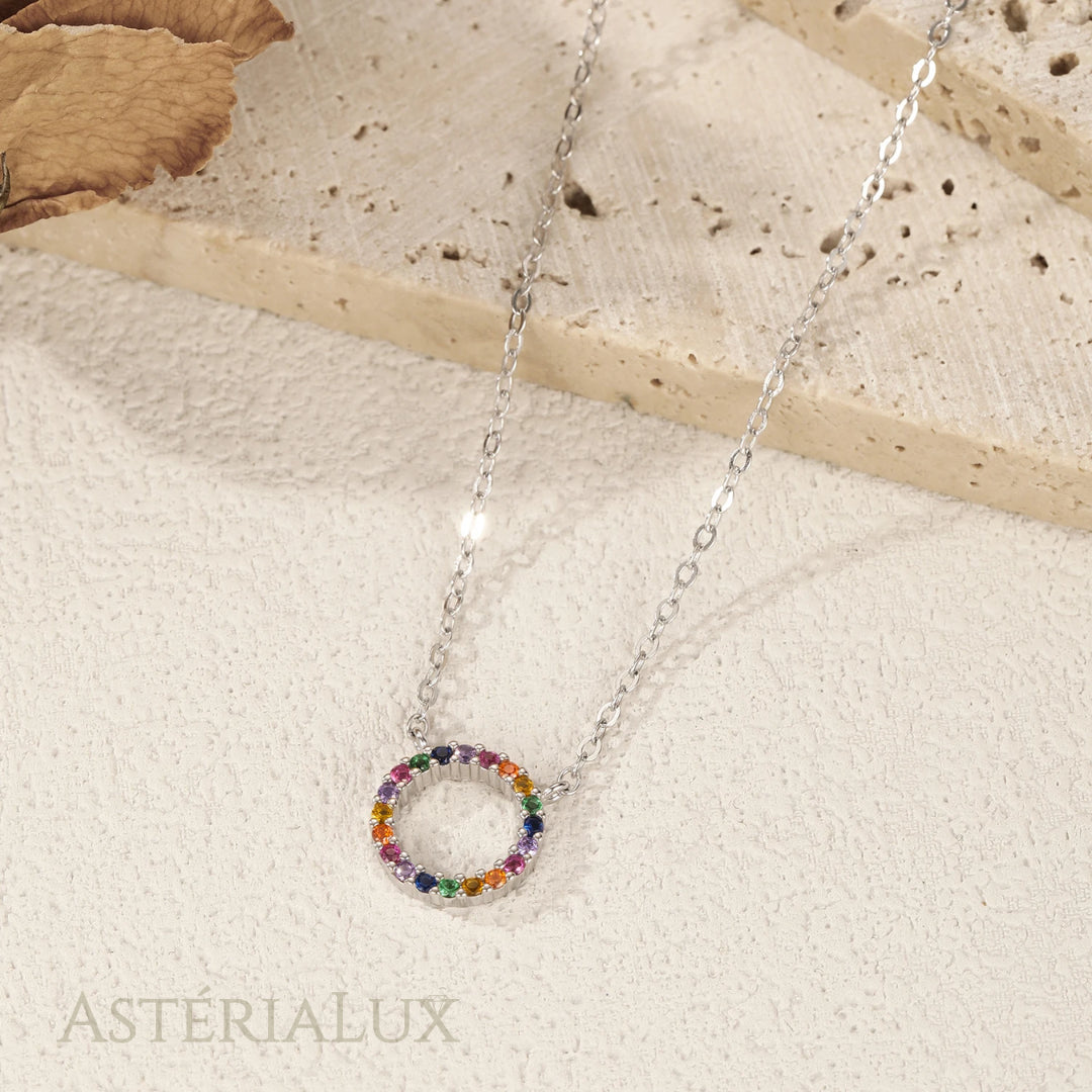 Colar Pingente Círculo Colorido em Prata 925