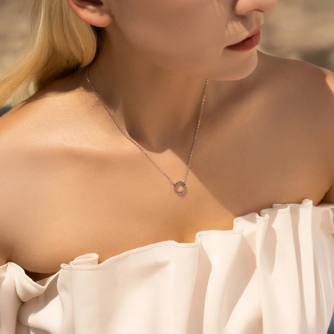 Colar Pingente Círculo Colorido em Prata 925