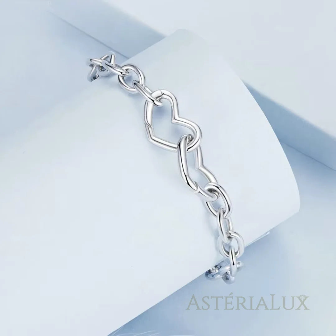 Pulseira Meus Corações em Prata 925 com Banho de Ouro Branco