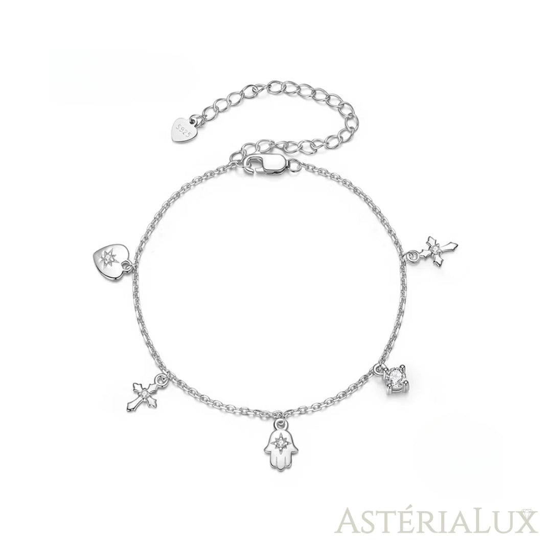 Pulseira Amuleto da Sorte com Pingentes em Prata 925