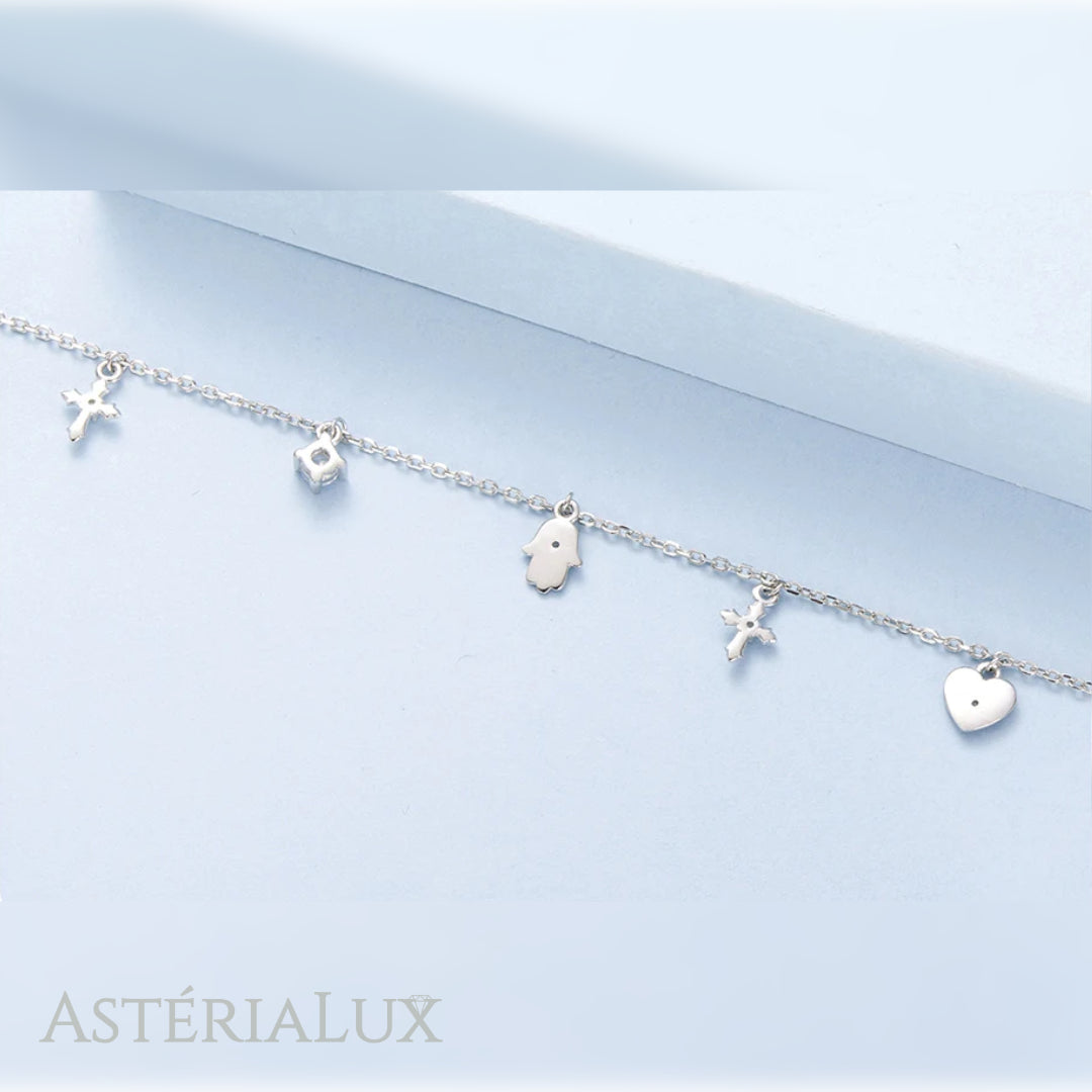 Pulseira Amuleto da Sorte com Pingentes em Prata 925