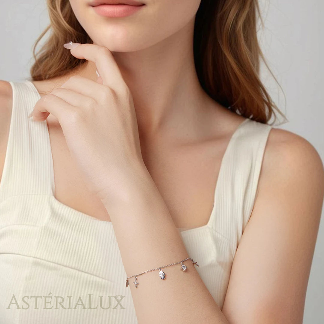 Pulseira Amuleto da Sorte com Pingentes em Prata 925