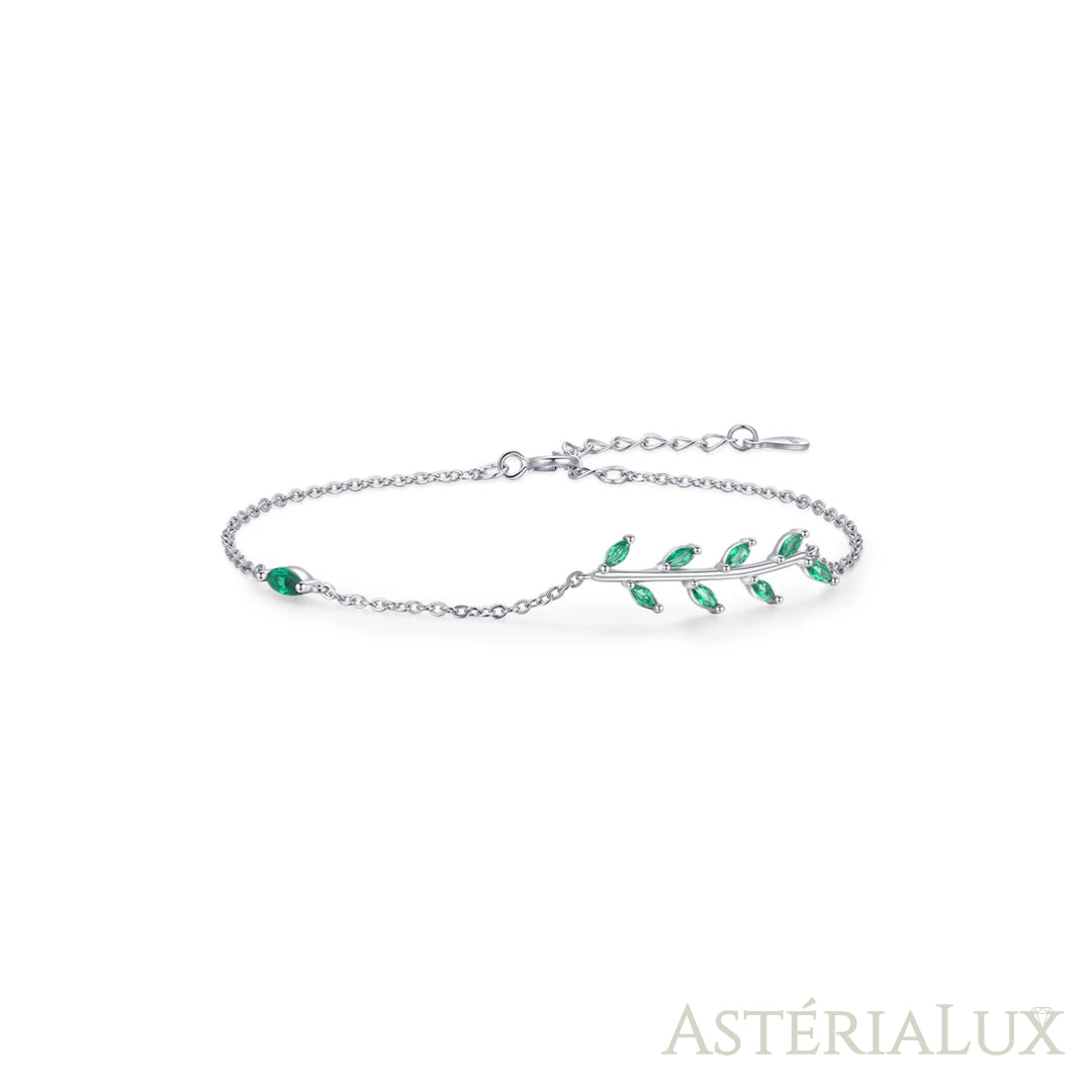 Pulseira Folha Verde com Zircônia em Prata 925