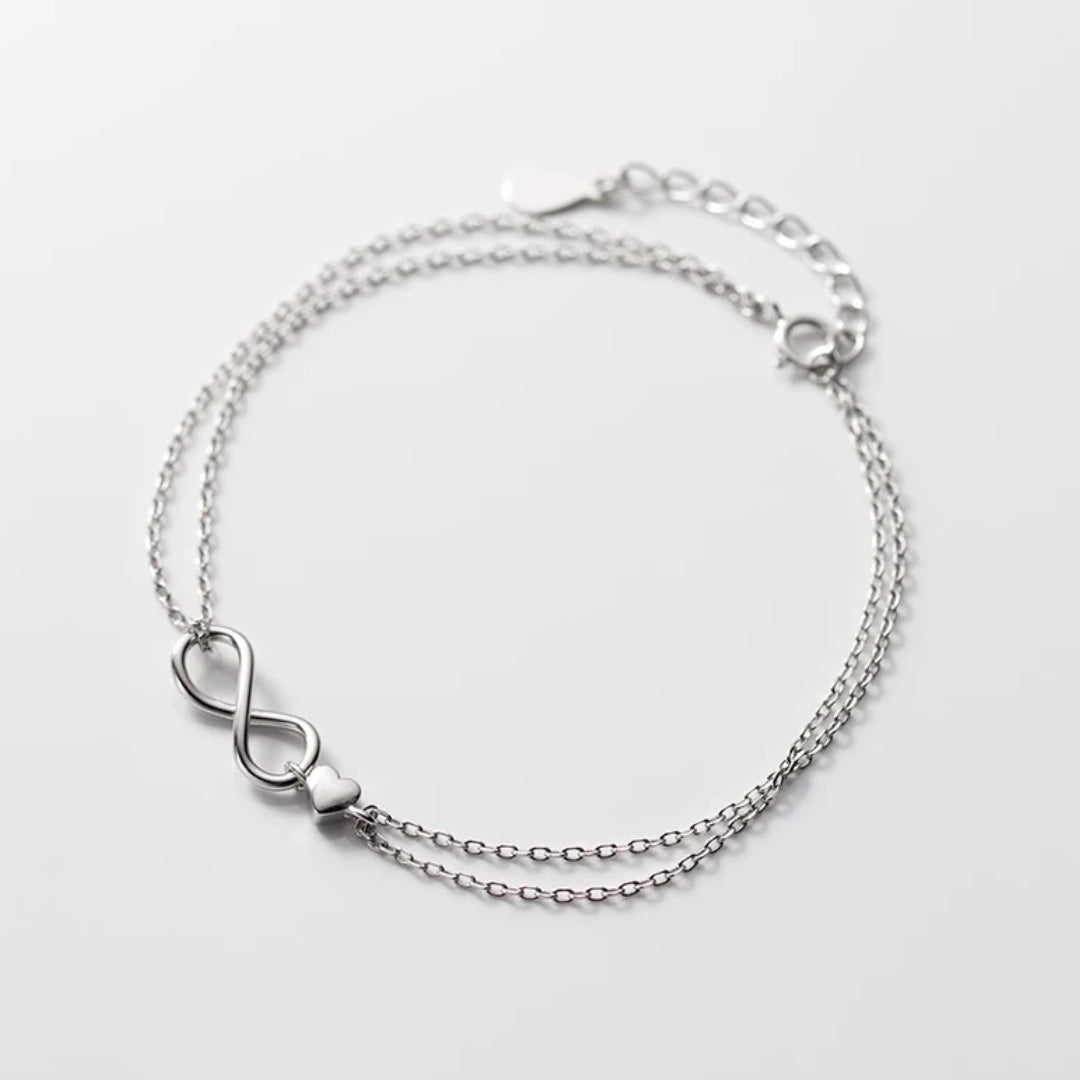 Pulseira Infinito com Coração em Prata 925