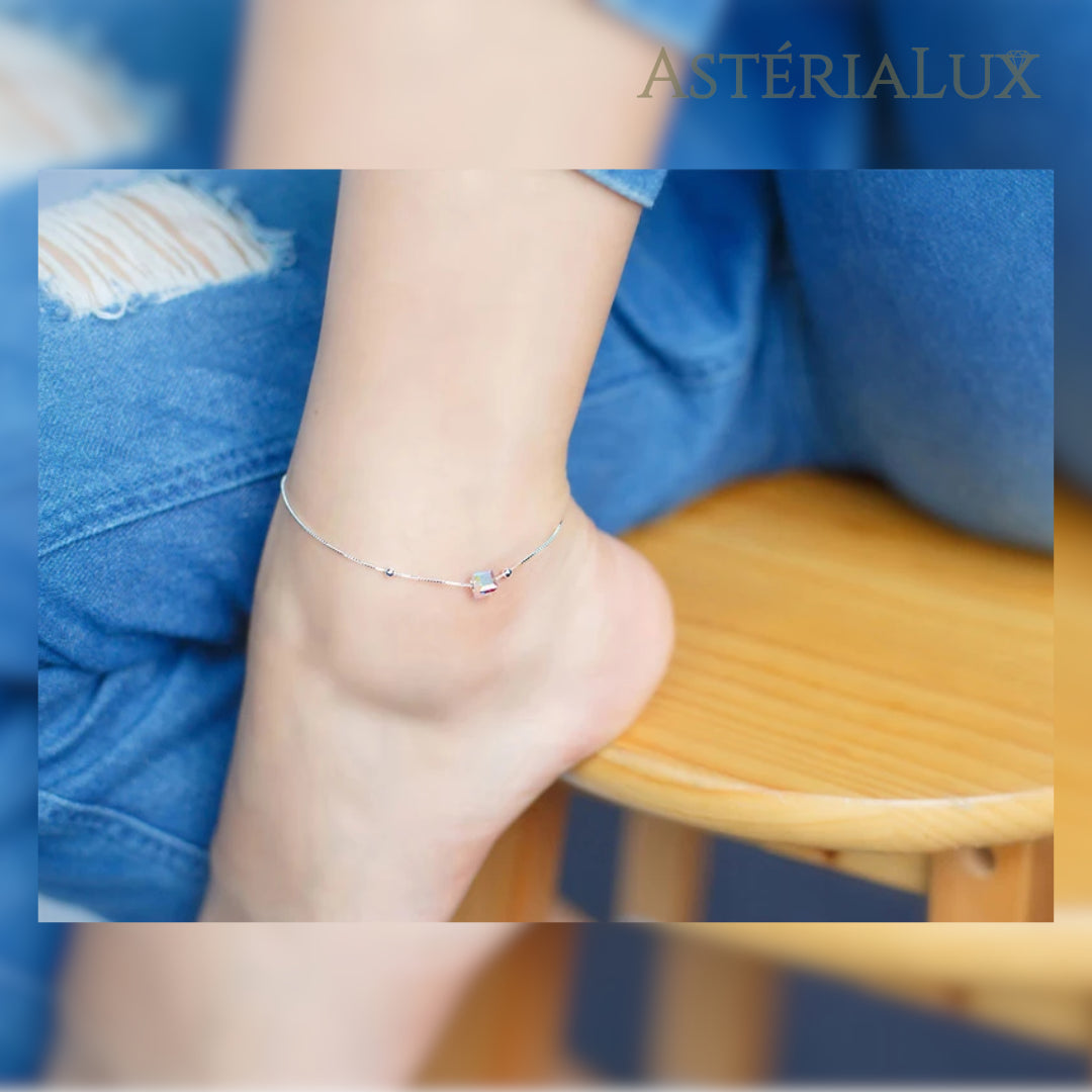 Tornozeleira com Cristal Geométrico em Prata 925